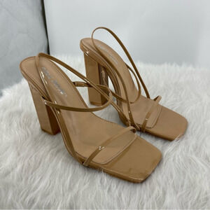 Public Desire Halley Nude Strap Heels patent leather Sz UK 6 US 8‎